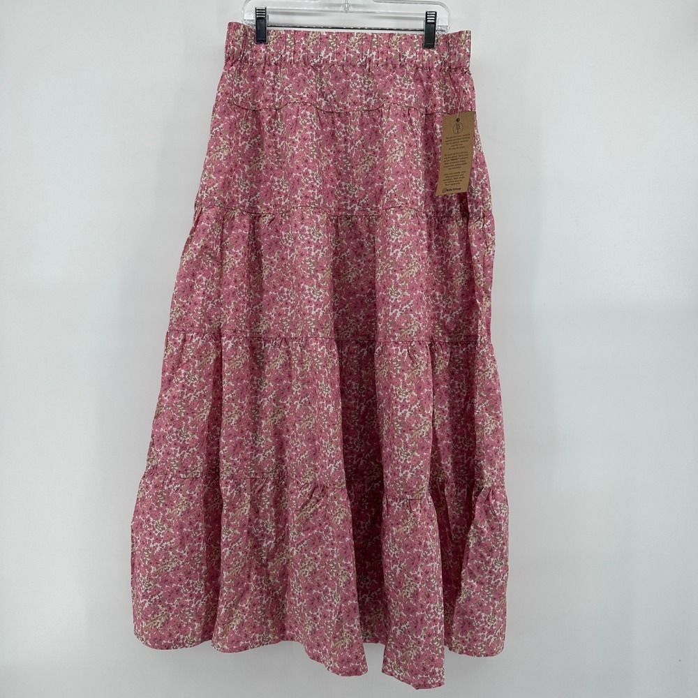 Billy T Wild Floral Tiered Cotton Blend Maxi Skirt Womens Medium M Pink Boho NWT